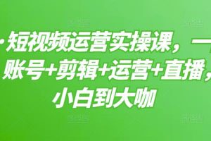 短视频运营实操课，一部手机，账号 剪辑 运营 直播，从小白到大咖