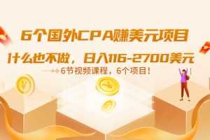 （3177期）6个国外CPA赚美元项目：什么也不做，日入116-2700美元（6节视频课）