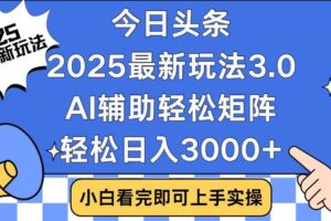 （14020期）今日头条2025最新玩法3.0，思路简单，复制粘贴，轻松实现矩阵日入3000+
