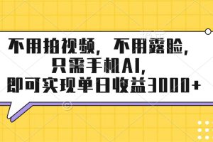 （17310期）不用拍视频，不用露脸，只需手机ai，即可实现单日收益3000+