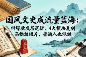 （18227期）国风文史成流量蓝海：拆爆款底层逻辑，4大模块复刻高播放短片，普通人也能做