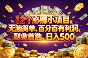 (18976期)12个必赚的小项目,百分百赚元子,无脑简单,副业首选,日入500+