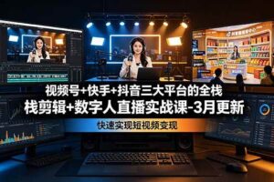 (19146期)视频号+快手+抖音三大平台的全栈剪辑+数字人直播实战课-3月更新:快速实现短视频变现