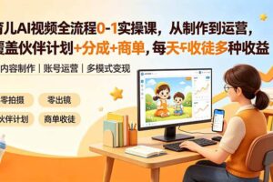 (19236期)育儿AI视频全流程0-1实操课,从制作到运营,覆盖伙伴计划+分成+商单+收徒多种收益,每天500+收益