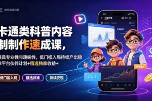 (19234期)卡通类科普内容制作速成课,兼具专业性与趣味性,低门槛入局持续产出稳拿平台伙伴计划+精选独家收益