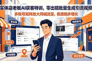 (19234期)实体店老板AI获客特训,零出镜批量生成引流视频,多账号矩阵放大同城流量,客源稳步增长