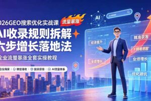 (19333期)2026GEO搜索优化实战课:AI收录规则拆解|六步增长落地法|企业流量暴涨全套实操教程