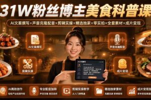 (19558期)31W粉丝博主美食科普课:AI文案撰写×声音克隆配音×剪辑实操×精选独家×零实拍×全套素材×成片变现