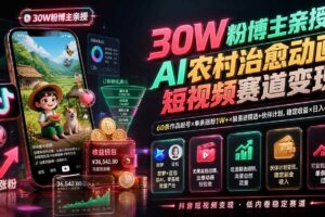 (19648期)30W粉博主亲授AI农村治愈动画短视频赛道变现:60条作品起号×单条涨粉1W+×极易进精选+伙伴计划,稳定收益×日入400+