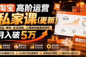 (19726期)淘宝高阶运营私家课(更新26年4月18):选品、爆款、全店动销,三模块构建盈利闭环,月入破5万